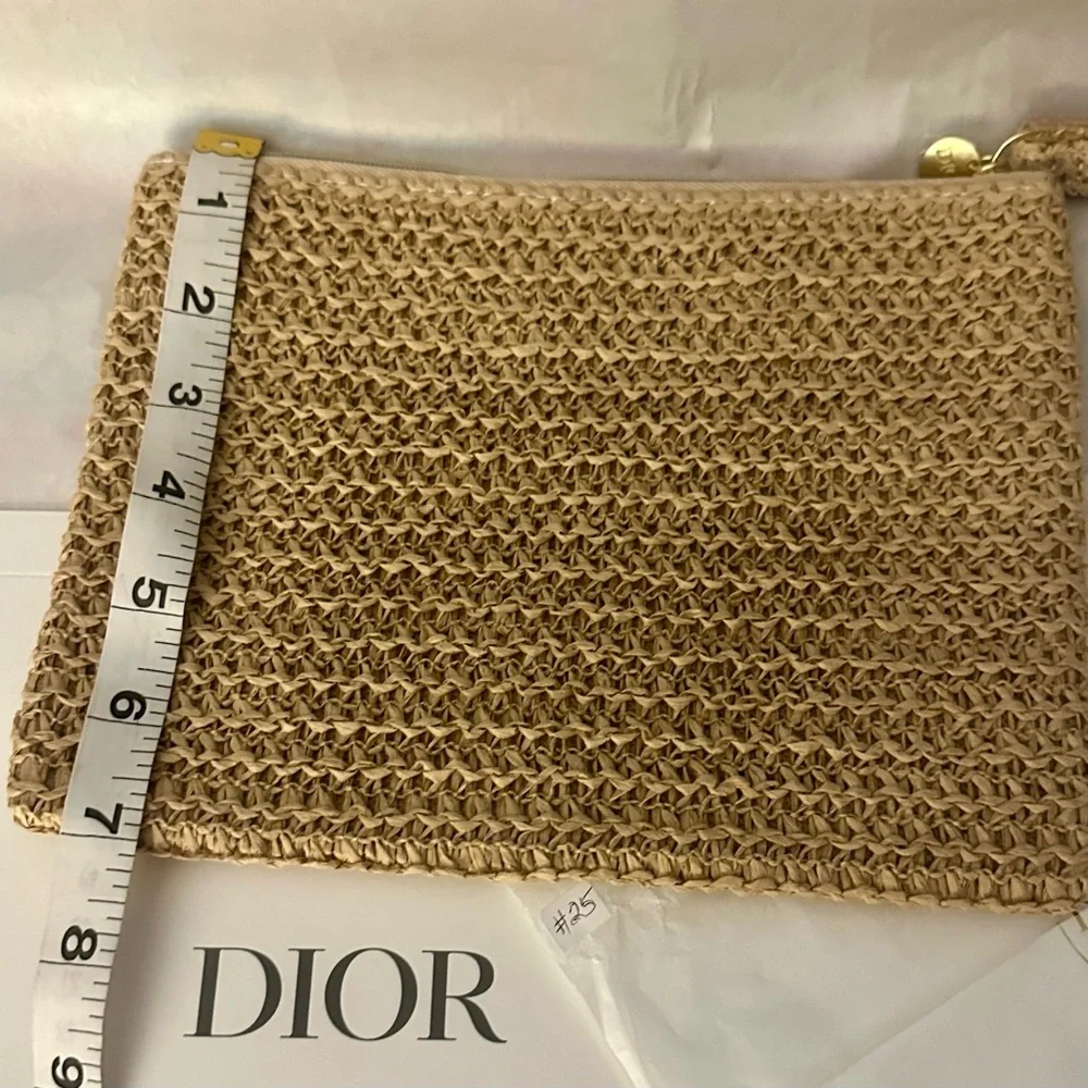 Bundled Dior Raffia Wristlet Clutch &  Limited Edition Bag Charm Phone Key Ring - Picture 6 of 10
